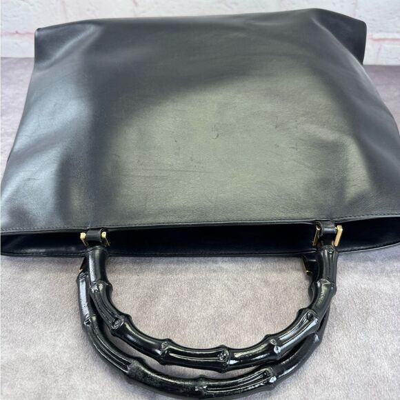 Gucci Bamboo Black Leather Top Handle Vintage Handbag - Picture 6 of 13